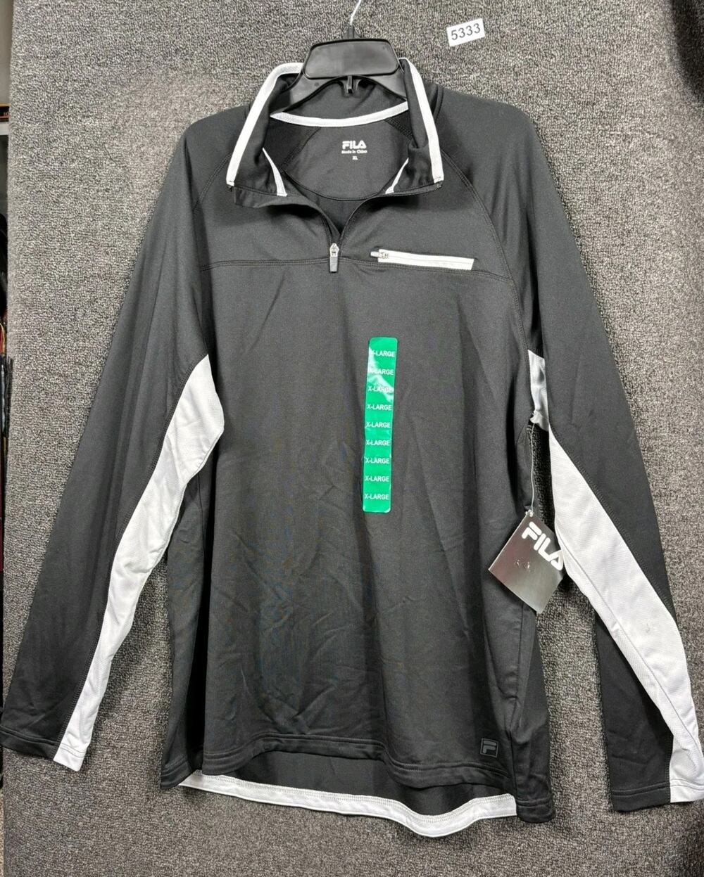 FILA Jacket 1/4 Zip Pullover Tricot Active Sweater Mens Size XL Black & Gray NEW